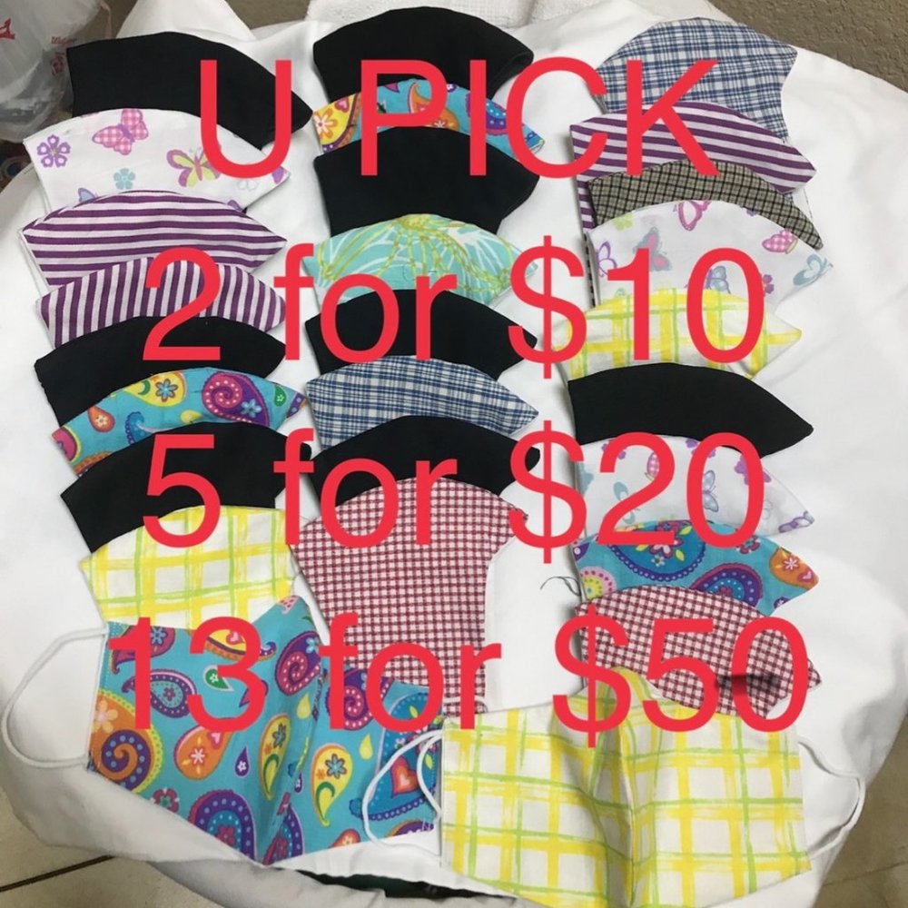5 HOMEMADE Face Masks lot cotton elastic ear-loop